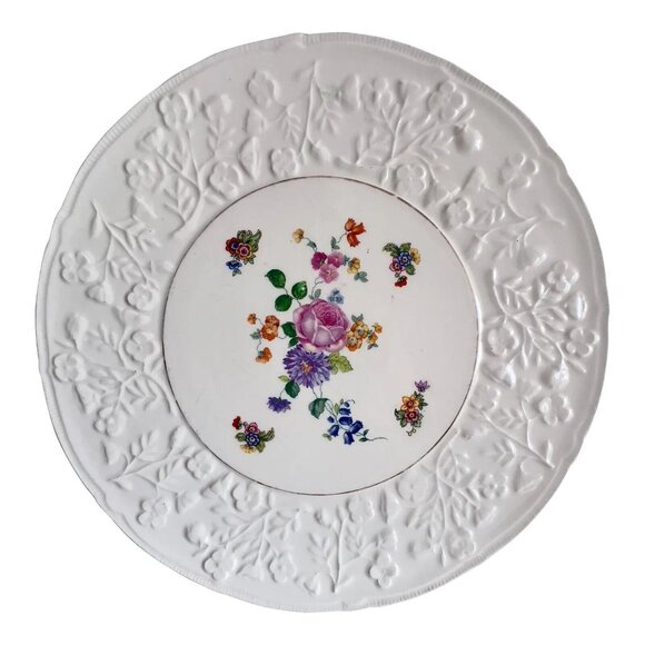Embossed Cake Plate with Flower Motif - Made in Czechoslovakia Serving Platter - Picture 1 of 5